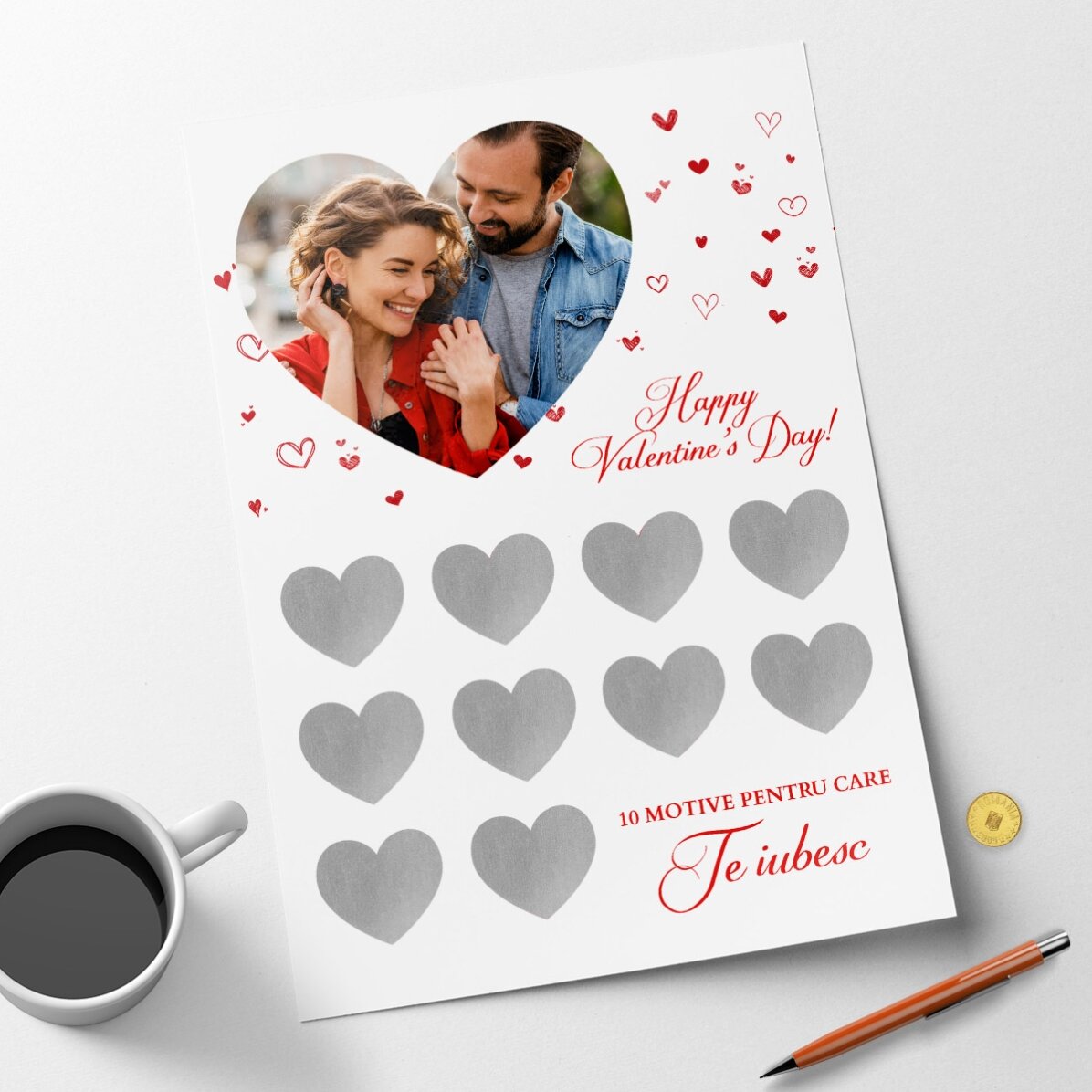 Individuell gestaltetes Rubbelposter mit Foto und Text – 10 Gründe, warum ich dich liebe