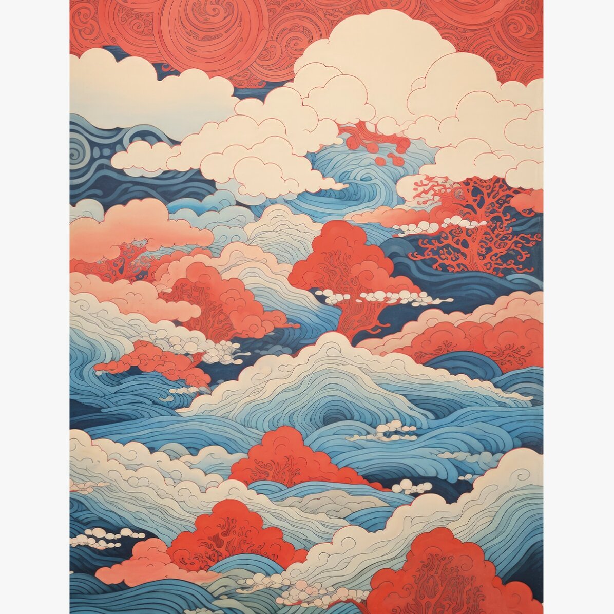 Poster „Wellen und Wolken“ im japanischen Stil