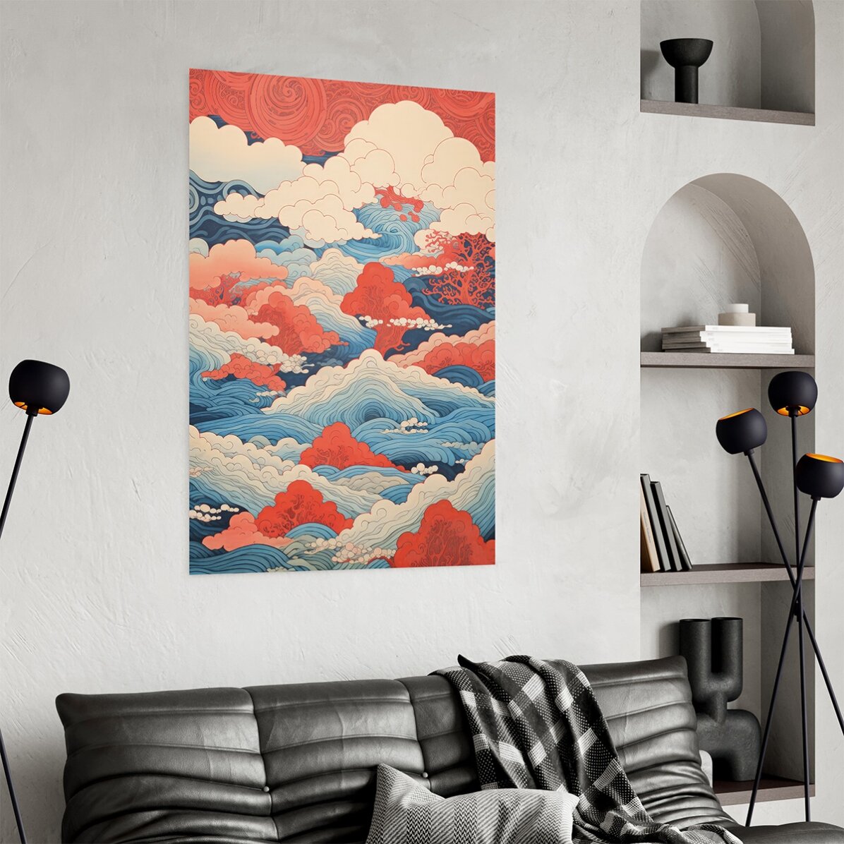 Poster „Wellen und Wolken“ im japanischen Stil