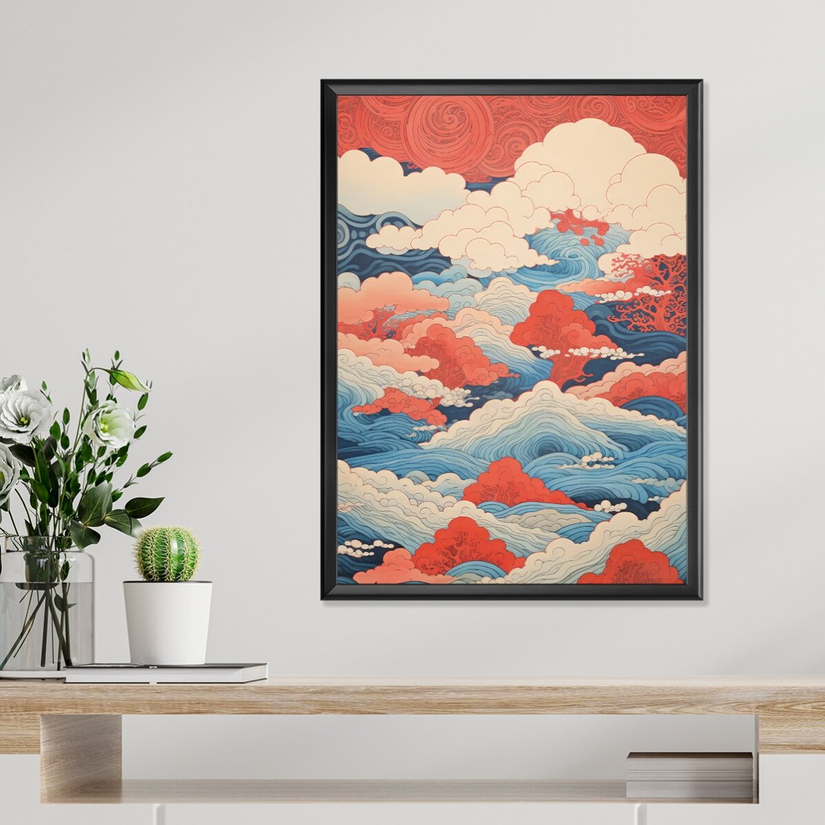 Poster „Wellen und Wolken“ im japanischen Stil