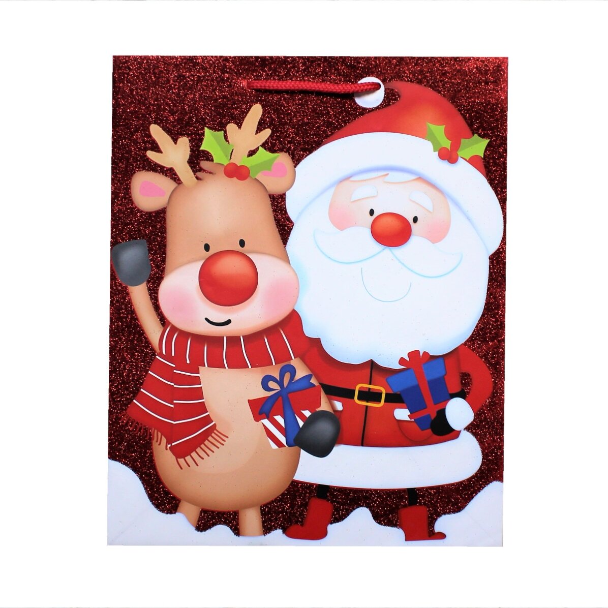 Geschenktüte – Motiv: Weihnachtsmann mit Rentier
