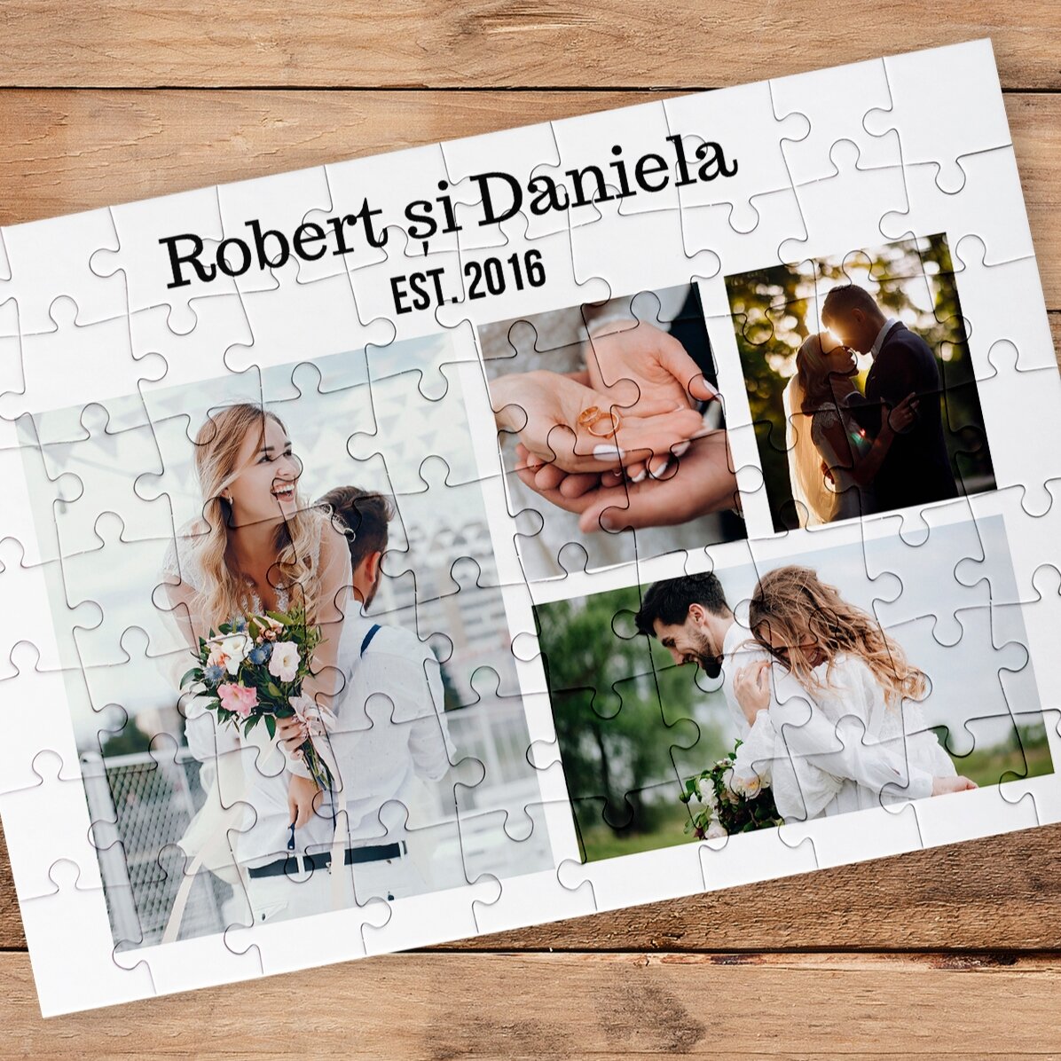 Personalisiertes Puzzle mit 4 Fotos und Text, 28 x 19 cm – Sweet memories