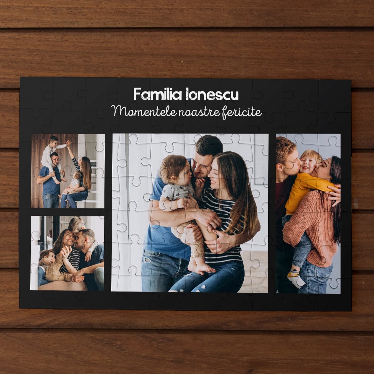 Individuell gestaltetes Puzzle mit 4 Fotos und Text, 28 x 19 cm