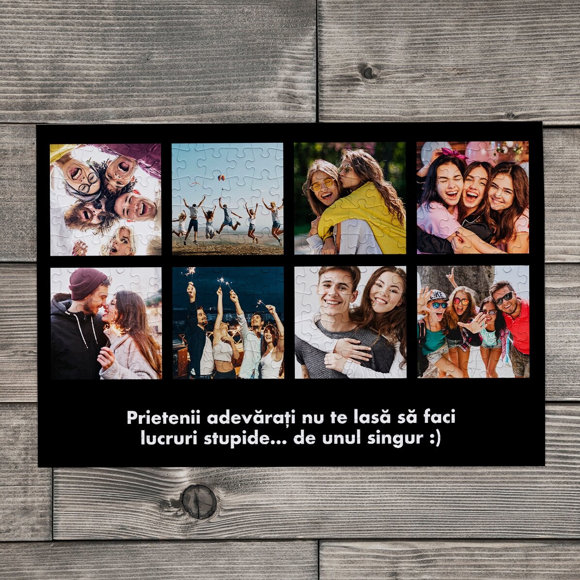 Individuell gestaltetes Puzzle mit 8 Fotos und Text, 36 x 24 cm