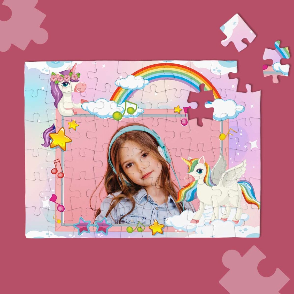 Individuell gestaltetes Puzzle für Kinder mit Foto und Text – Einhörner