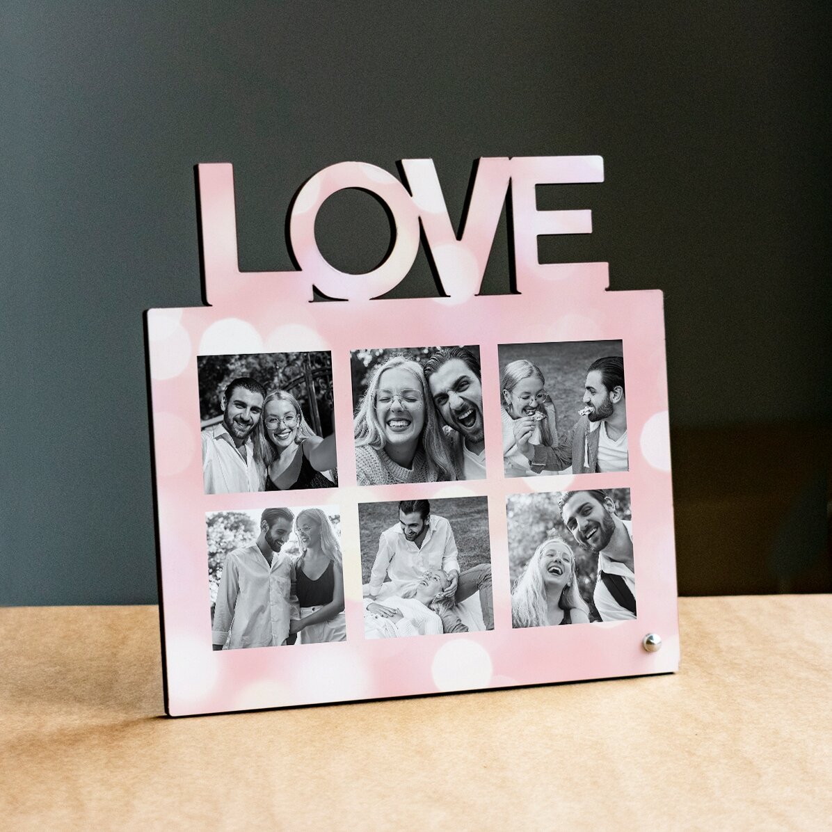 Personalisierter Fotorahmen für den Schreibtisch mit 6 Fotos – Modell LOVE