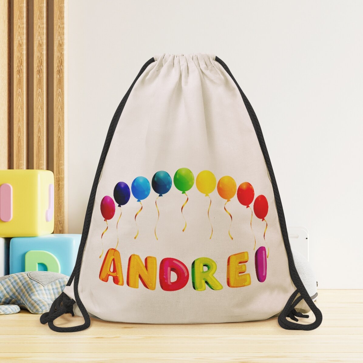 Rucksack mit Namensaufdruck – Bunte Luftballons