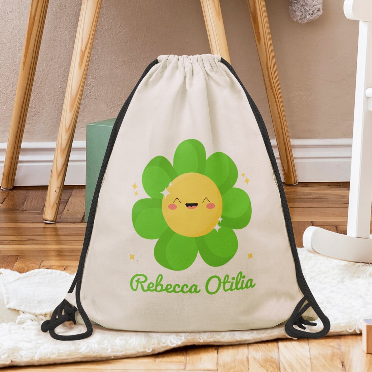 Personalisierter Rucksack mit Namen – Modell „Bunte Blume“