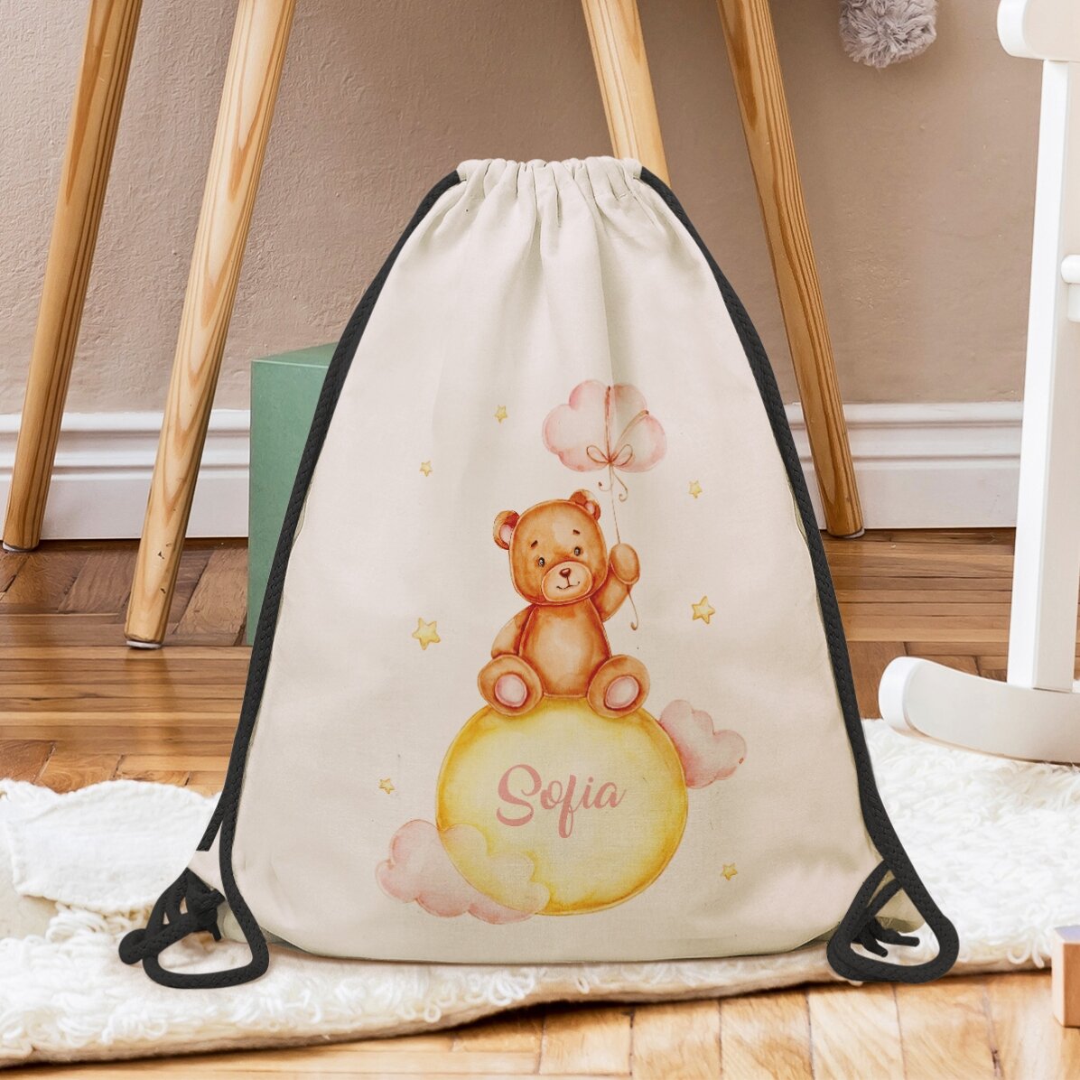 Personalisierter Rucksack mit Namen für Mädchen – Plüschbär