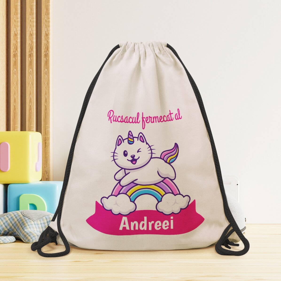 Personalised backpack with name - Unicorn cat