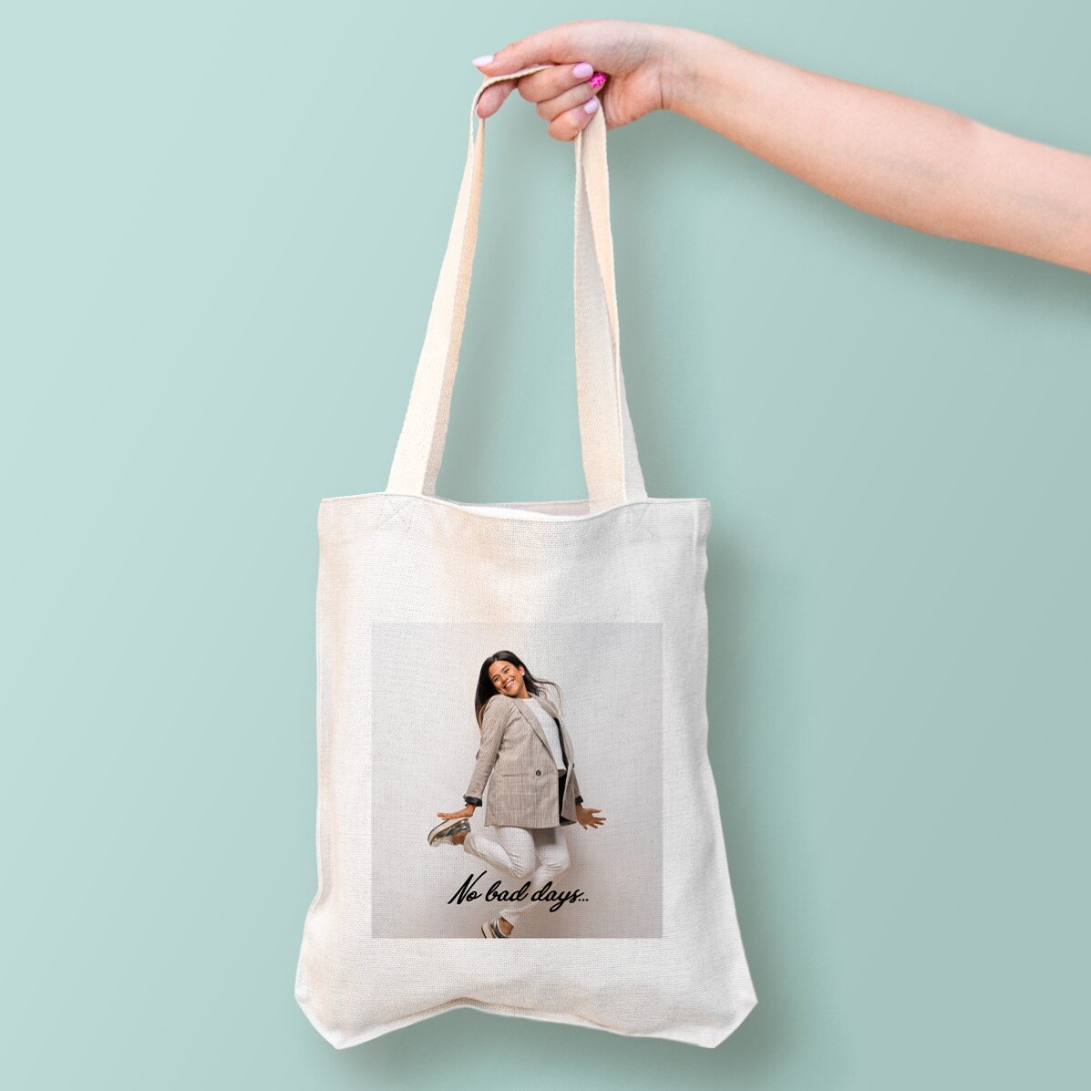 Personalisierte Tasche mit Foto und Text – No bad days