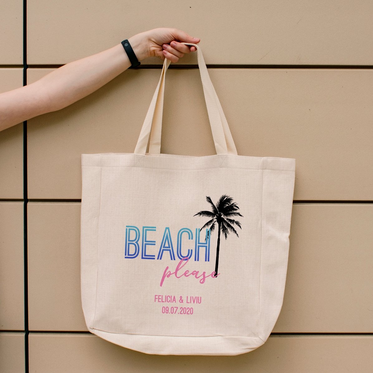 Personalisierte Strandtasche mit Schriftzug – „Beach please“
