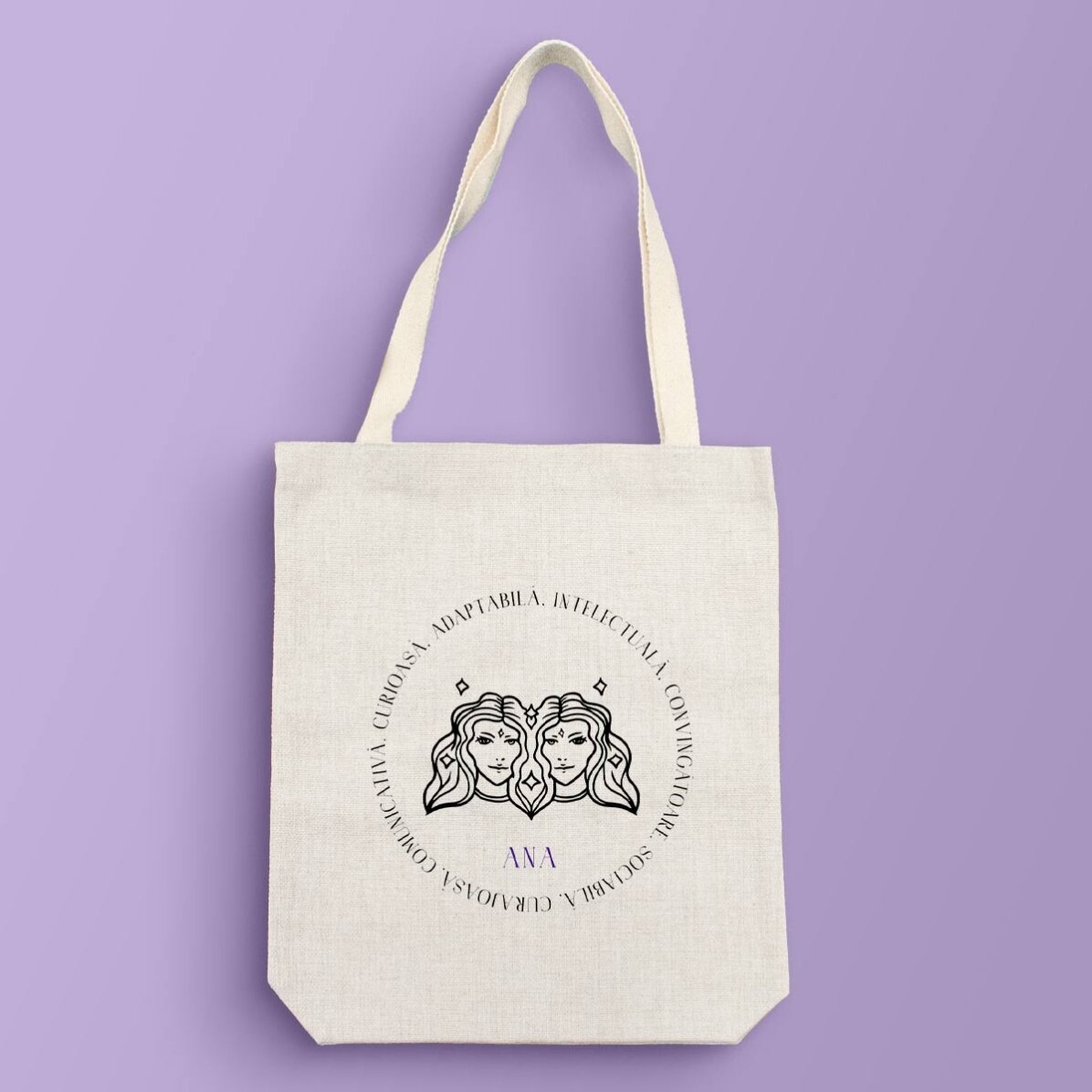 Personalisierte Tasche mit Text – Sternzeichen Zwillinge