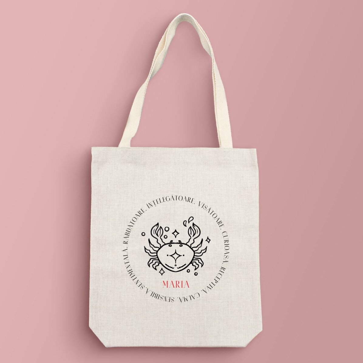 Personalisierte Tasche mit Text – Sternzeichen Krebs