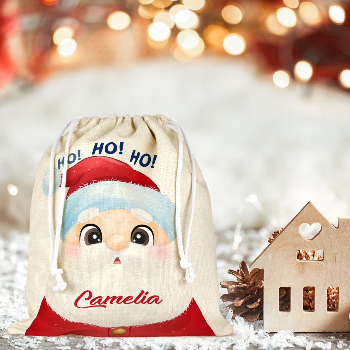 Mittlere Geschenktüte, individuell mit Namen bedruckt – Weihnachtsmann