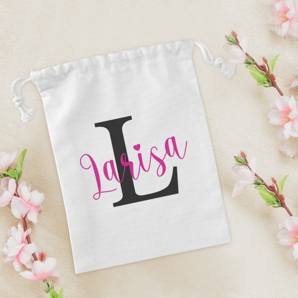 Kleiner Geschenksack, personalisiert mit Namen und Initiale