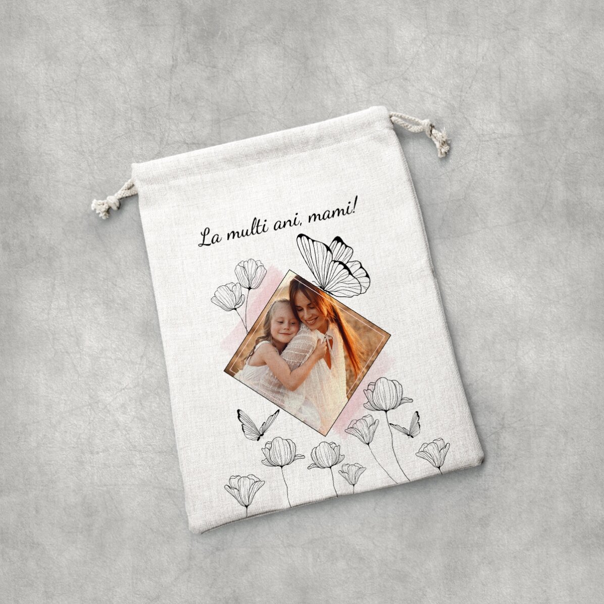 Kleiner Geschenksack, individuell gestaltet mit einem Foto und einem Text – My dear