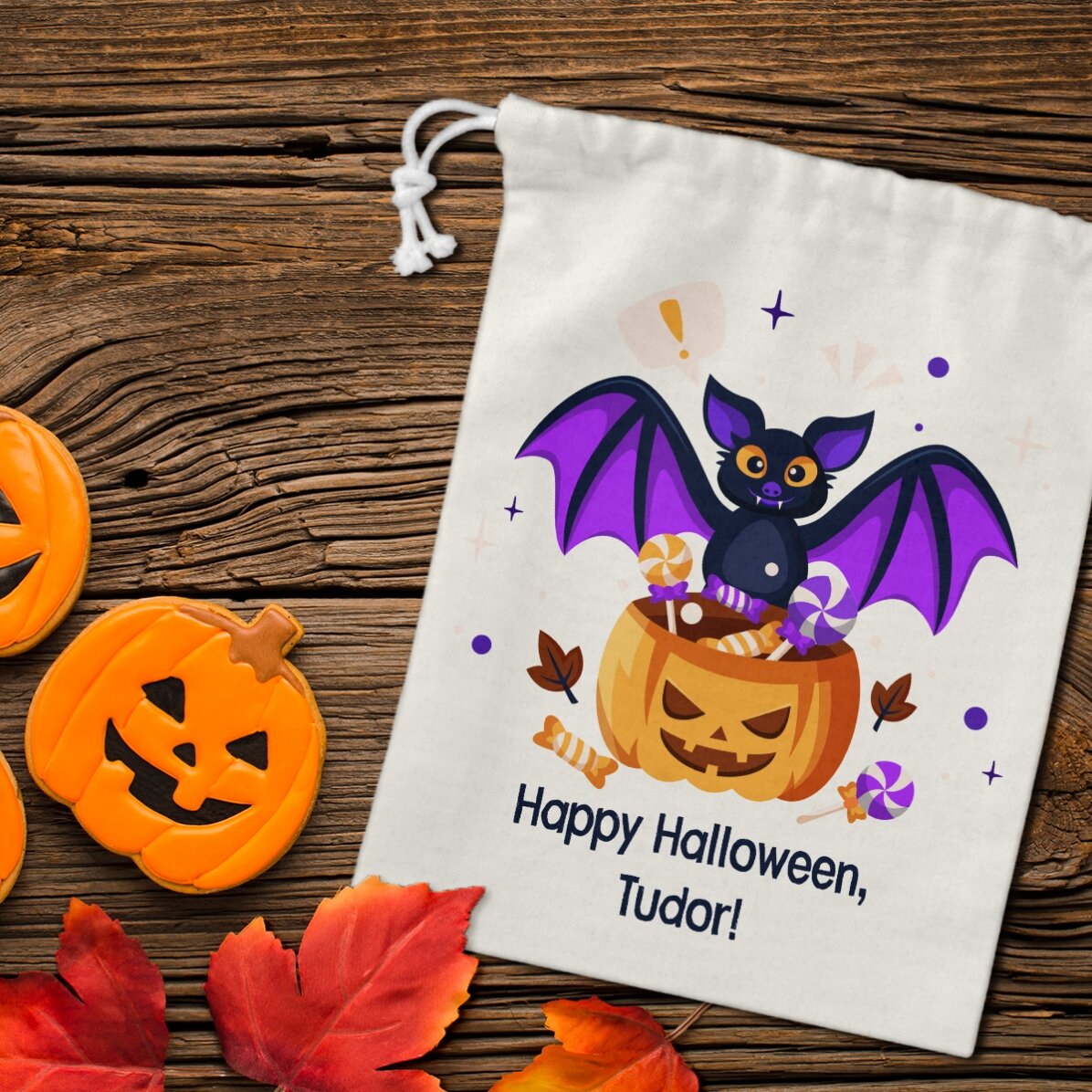 Kleiner Geschenksack mit individueller Beschriftung – Halloween