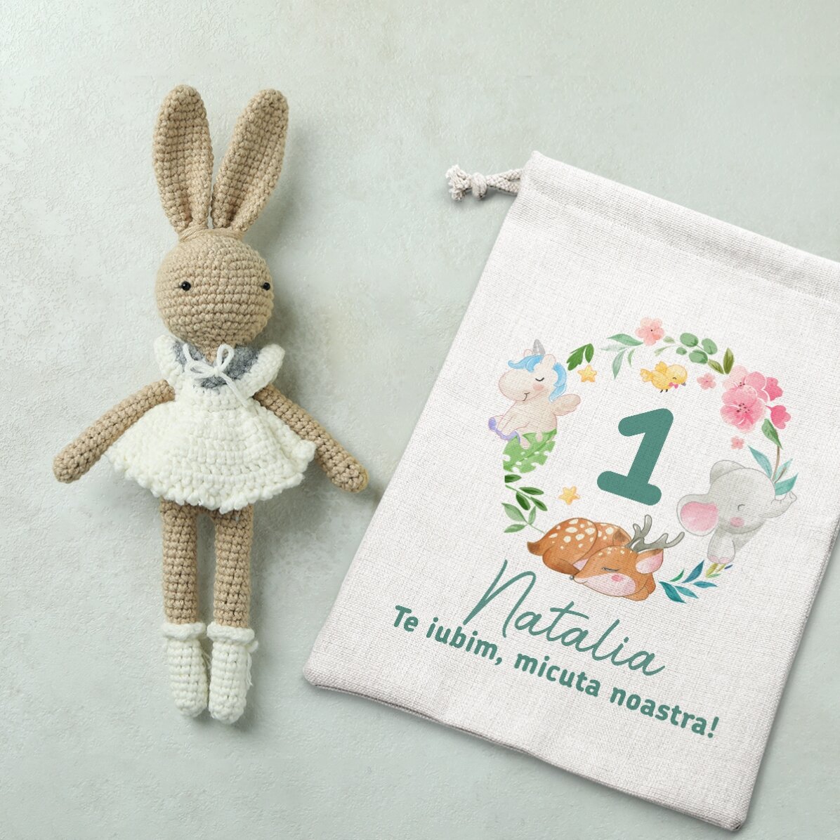 Small gift bag personalised with text - Happy birthday, little one!