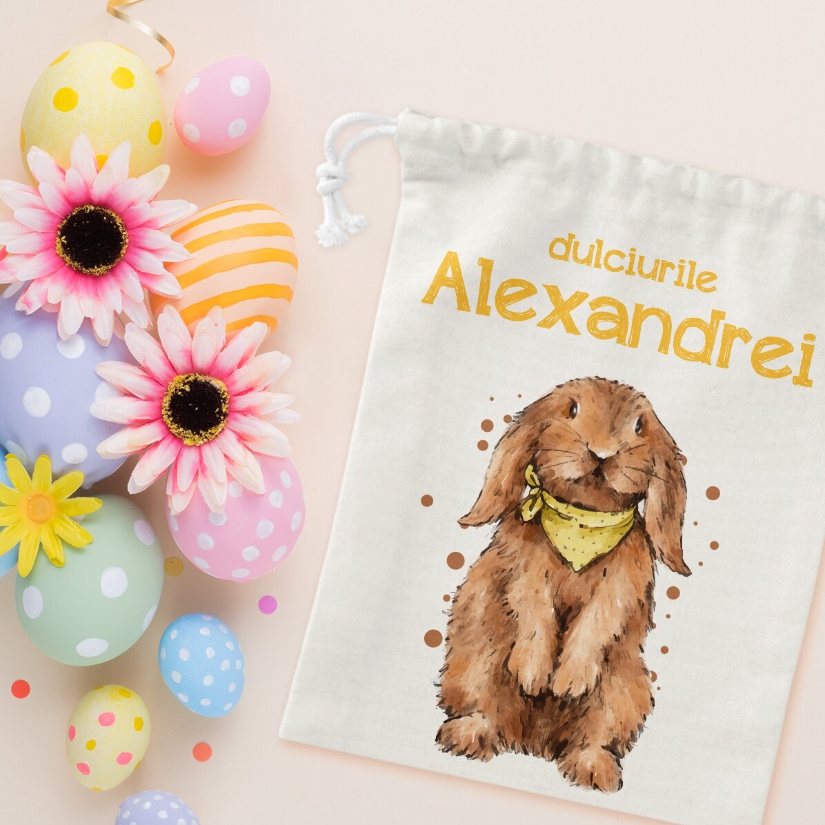 Kleiner Geschenksack mit individueller Beschriftung – Hase mit Süßigkeiten