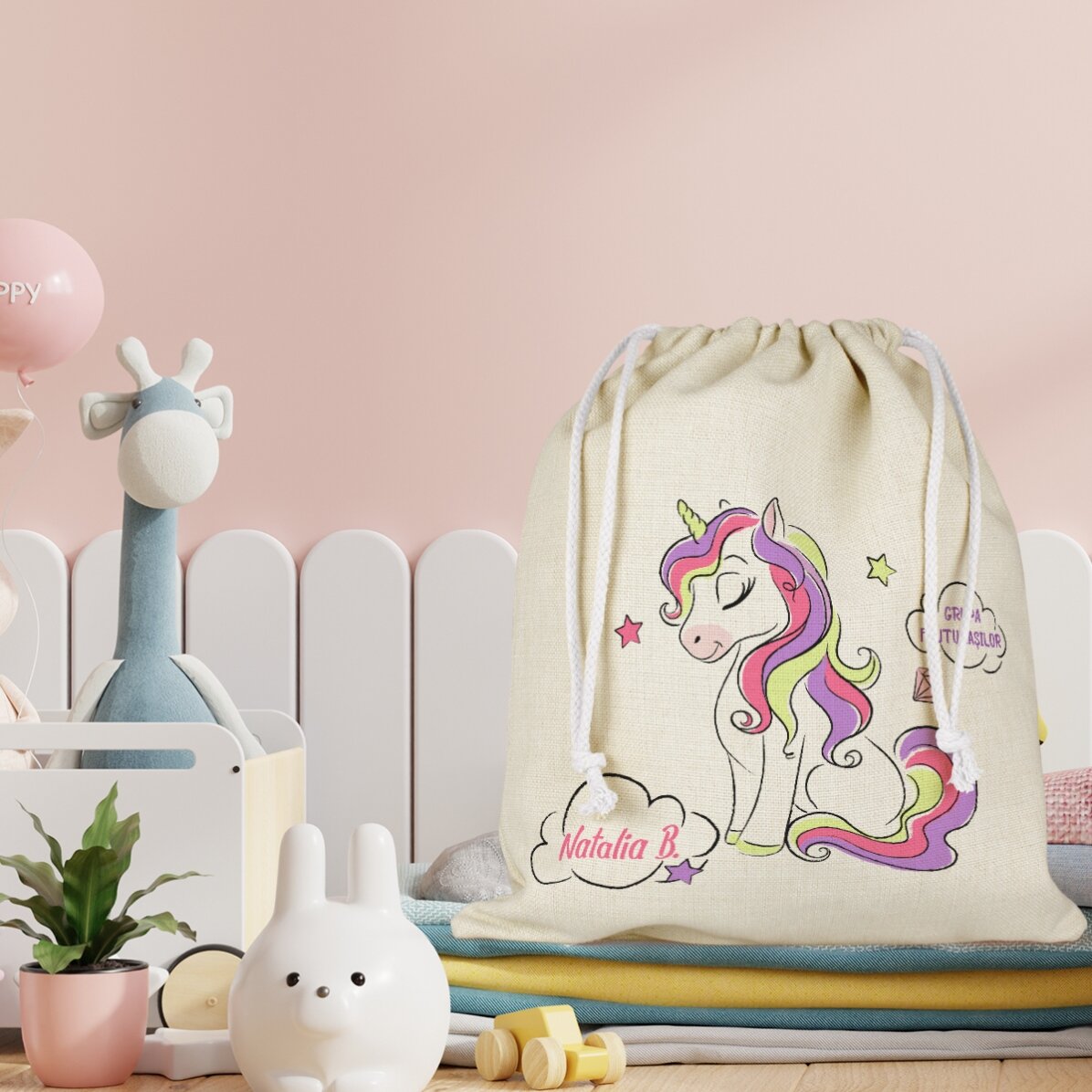 Personalisierte Kindergartentasche mit Aufdruck – Einhorn