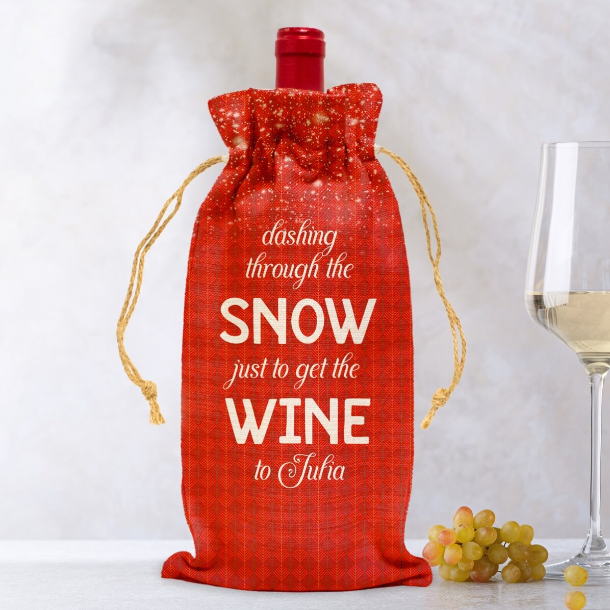 Personalisierte Tasche für eine Weinflasche – „Dashing through the snow“