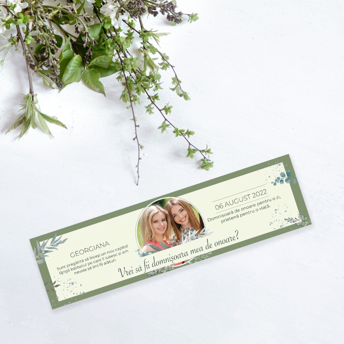 Personalisiertes Lesezeichen mit Foto und Botschaft