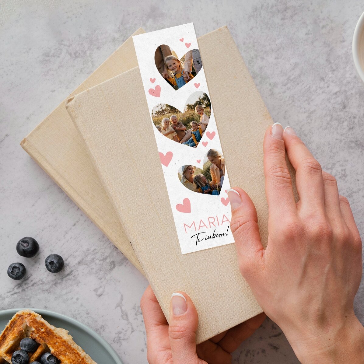 Personalisiertes Lesezeichen mit 3 Fotos und Text – Lovely