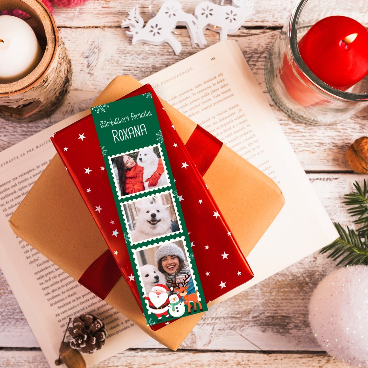 Personalisiertes Lesezeichen mit 3 Fotos und Text – Weihnachten
