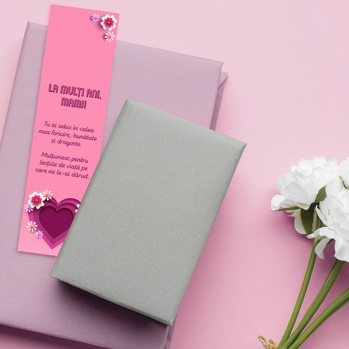 Personalisiertes Lesezeichen mit Botschaft – Rosa Herz