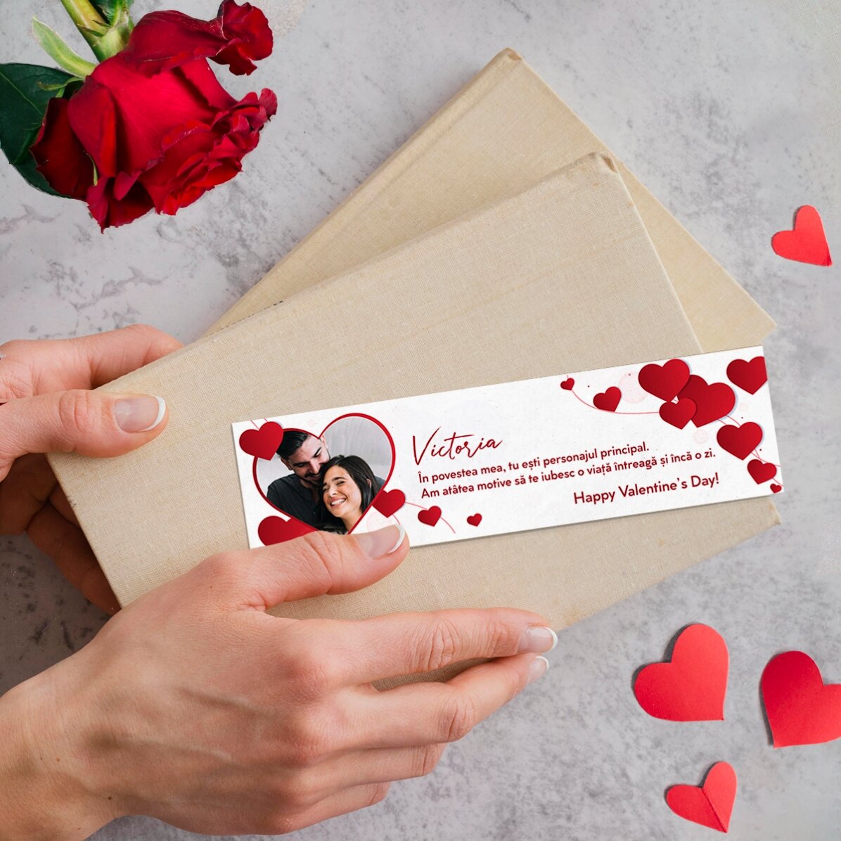 Personalisiertes Lesezeichen mit Foto und Botschaft – I love you