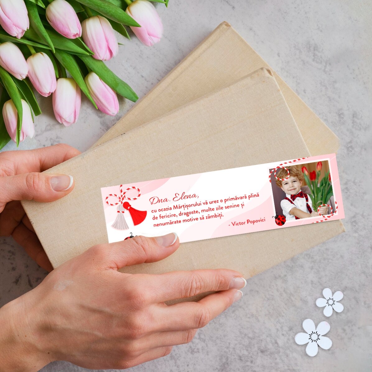 Personalisiertes Lesezeichen mit Foto und Widmung