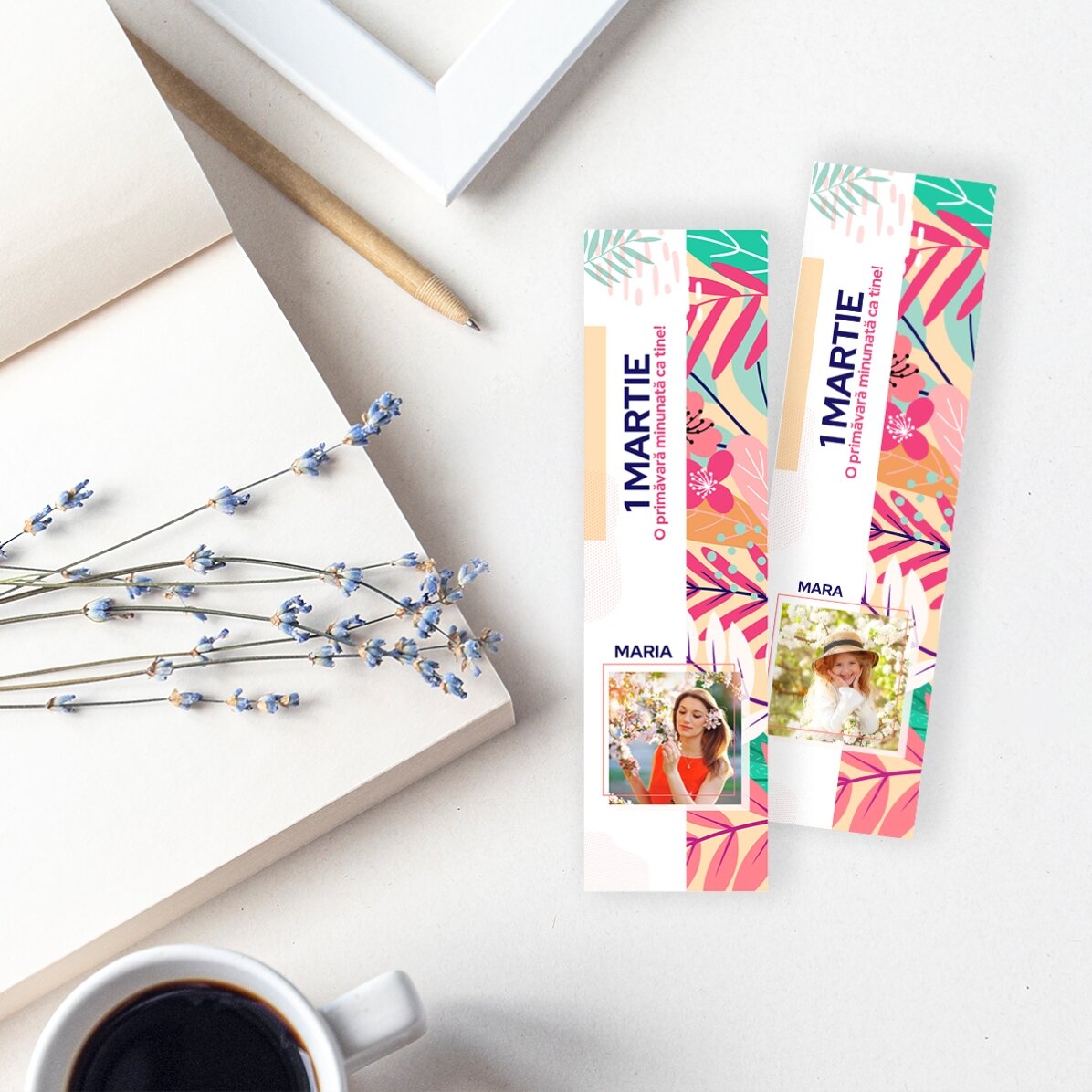 Personalised bookmark with photo and text - Floral