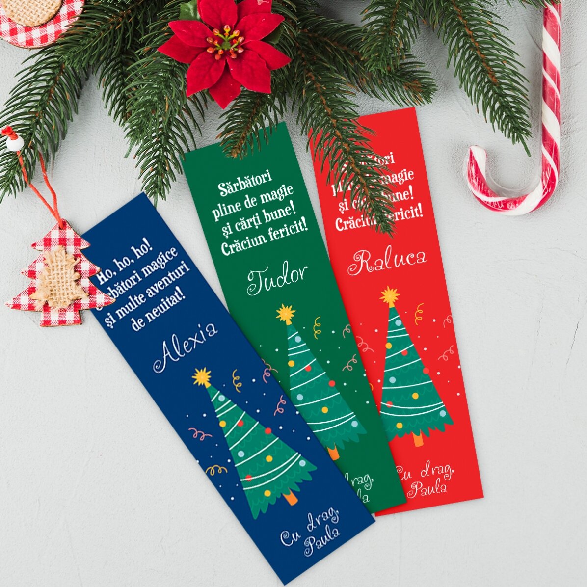 Personalisiertes Lesezeichen mit Text – Weihnachtsbaum