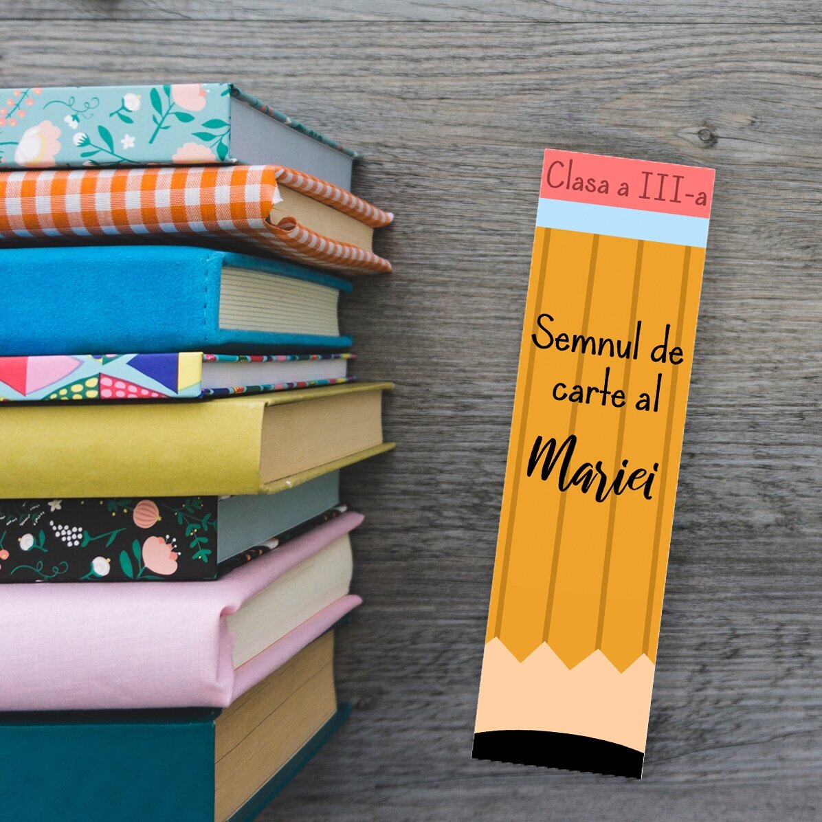 Personalisiertes Lesezeichen mit Text – Bleistift