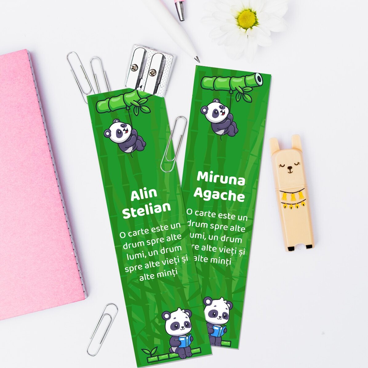 Personalisiertes Lesezeichen mit Text – Cute Panda