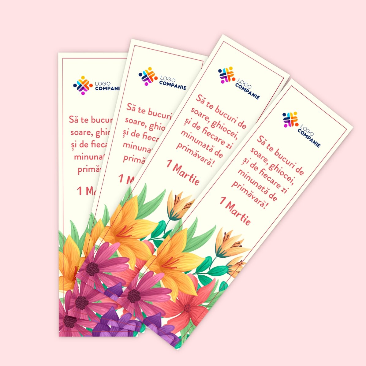 Personalised bookmark with logo and spring message