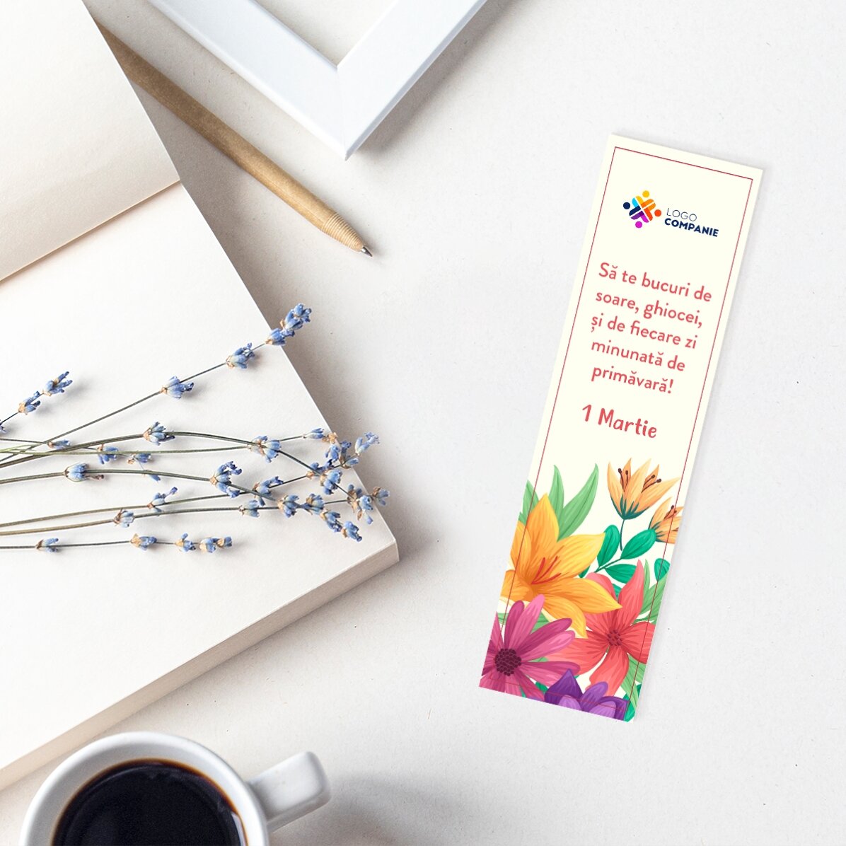 Personalised bookmark with logo and spring message