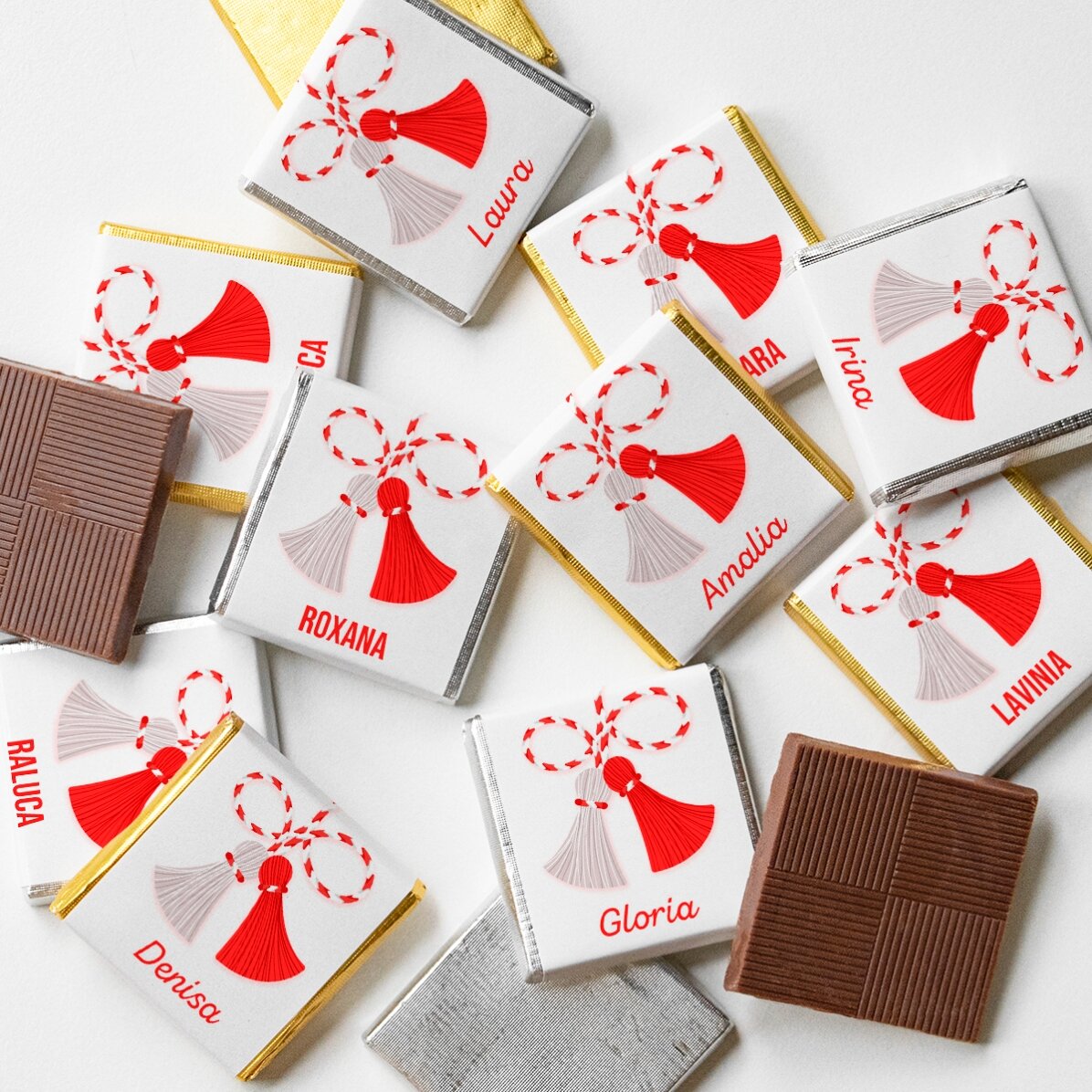 Set mit 10 personalisierten Mini-Pralinen mit süßem Namen