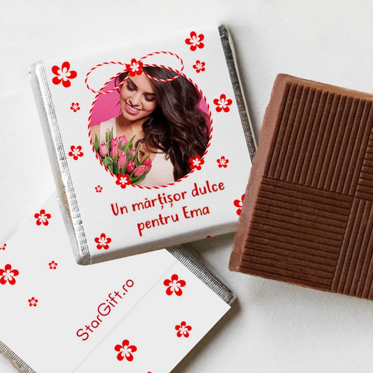 Set mit 10 personalisierten Mini-Pralinen mit Fotos und Text