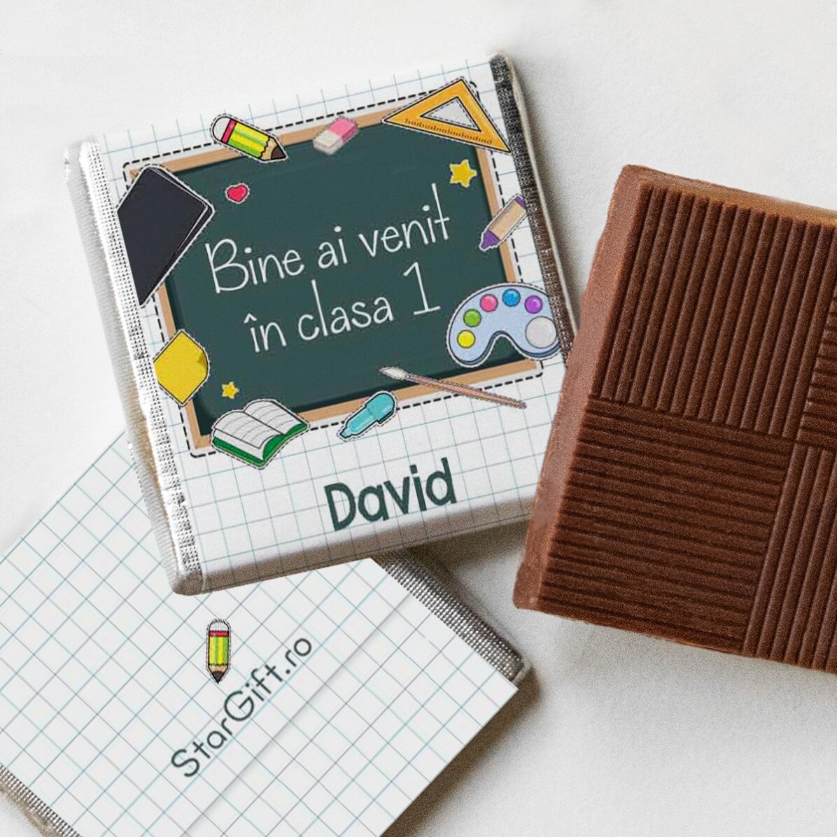 Set mit 10 personalisierten Mini-Pralinen mit Aufschrift zum Schuljahresbeginn