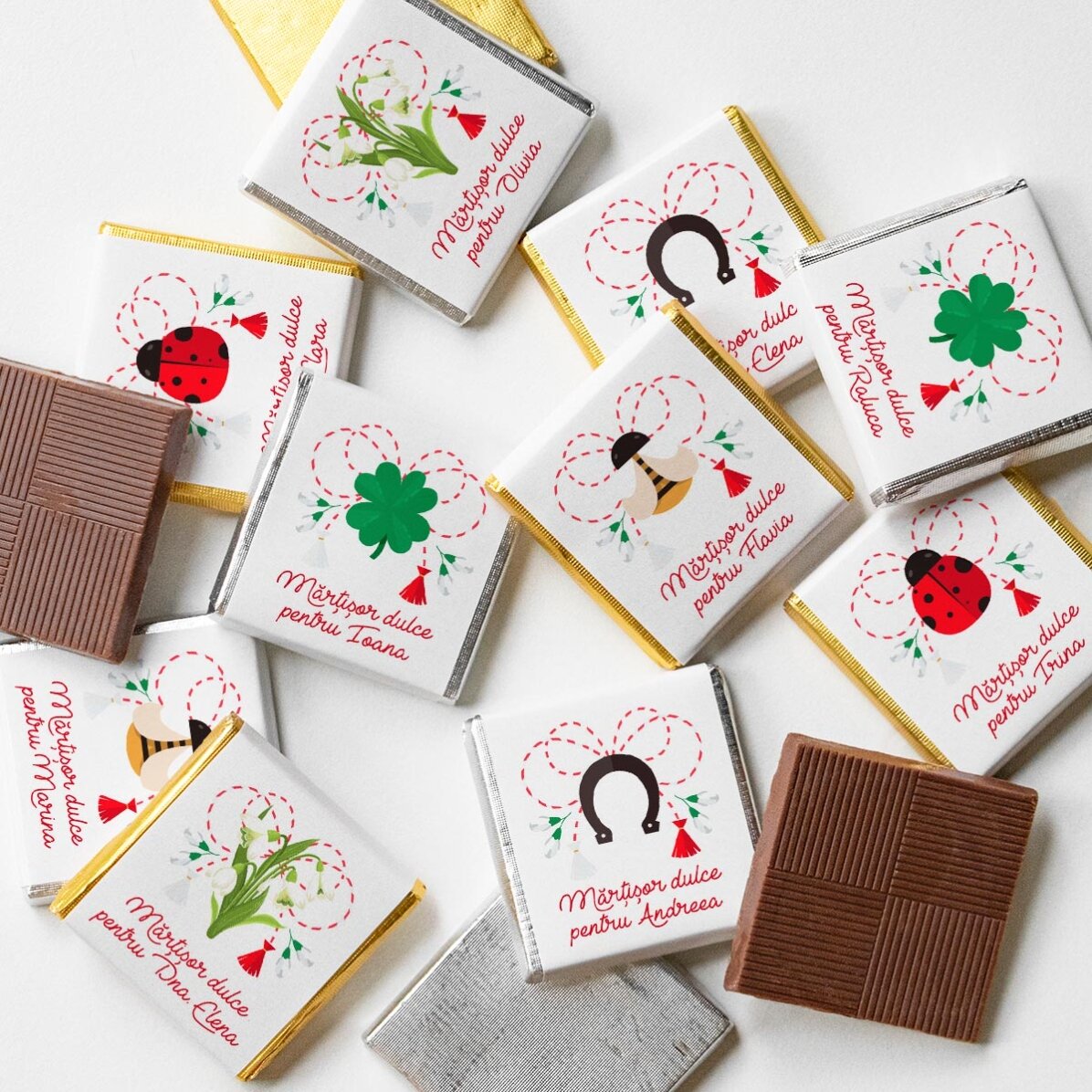 Set mit 10 personalisierten Mini-Pralinen mit Namen