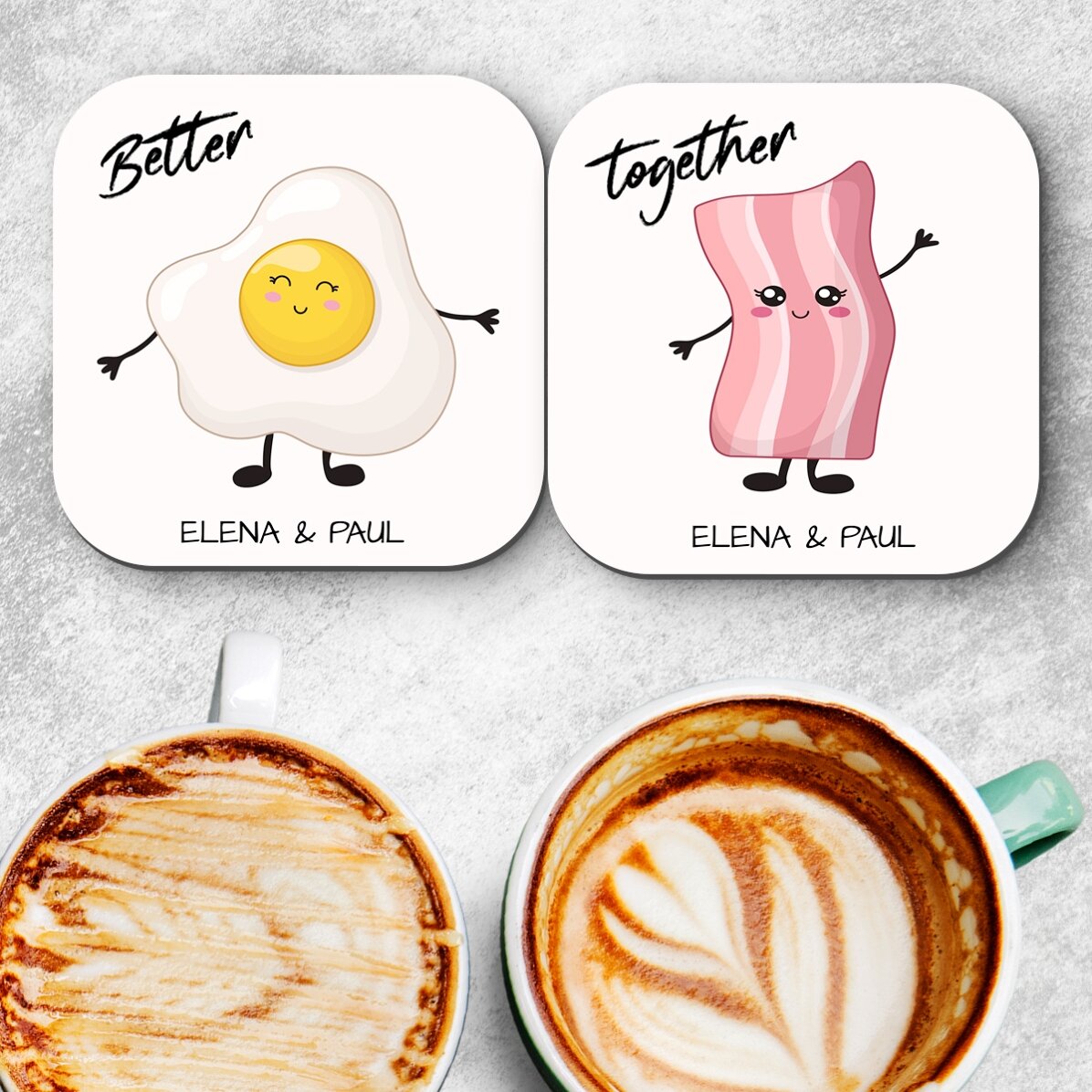 Set mit 2 personalisierten Untersetzern mit Text – Better Together