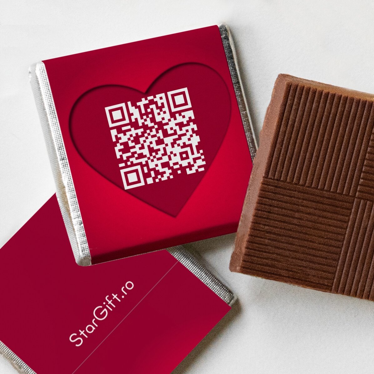 Set mit 5 personalisierten Mini-Schokoladen mit Fotos, QR-Code und Text – Love