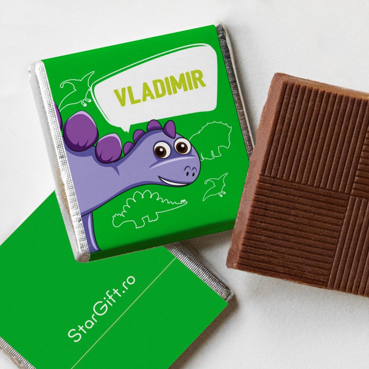 Set mit 5 personalisierten Mini-Pralinen mit Fotos und Text – Dinosaurier
