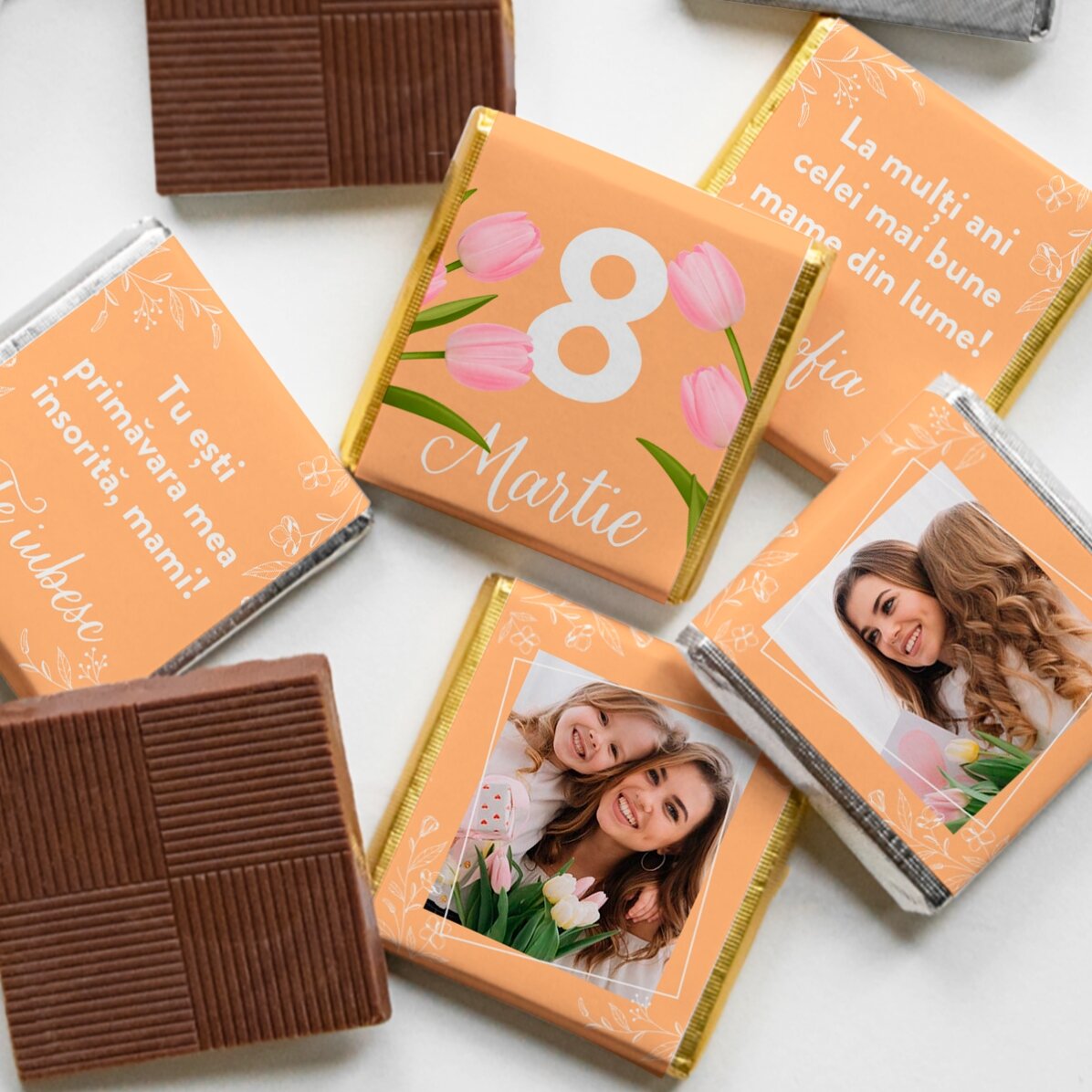 Set mit 5 personalisierten Mini-Pralinen mit Fotos und Text – Mama