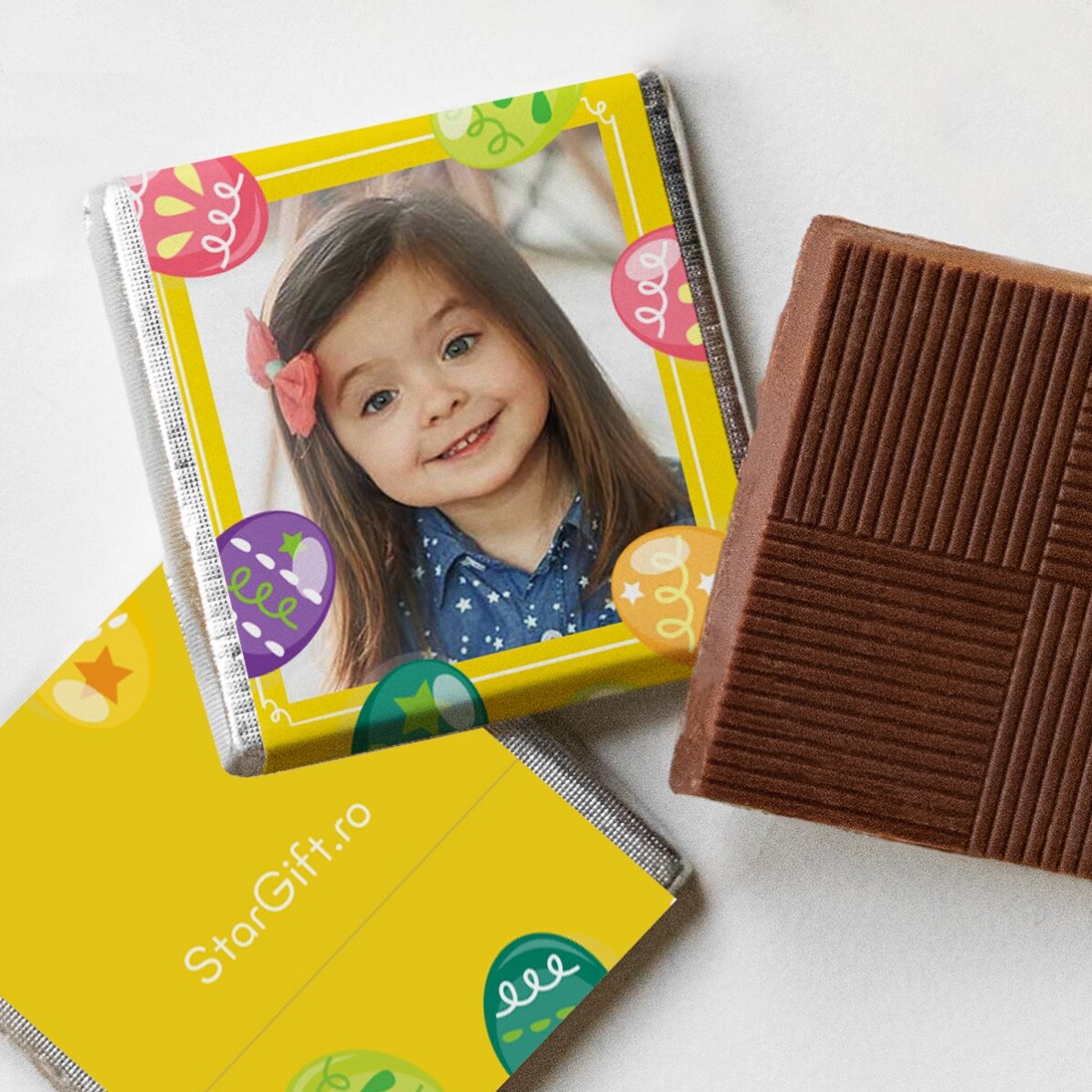 Set mit 5 personalisierten Mini-Pralinen mit Fotos und Text – Ostern