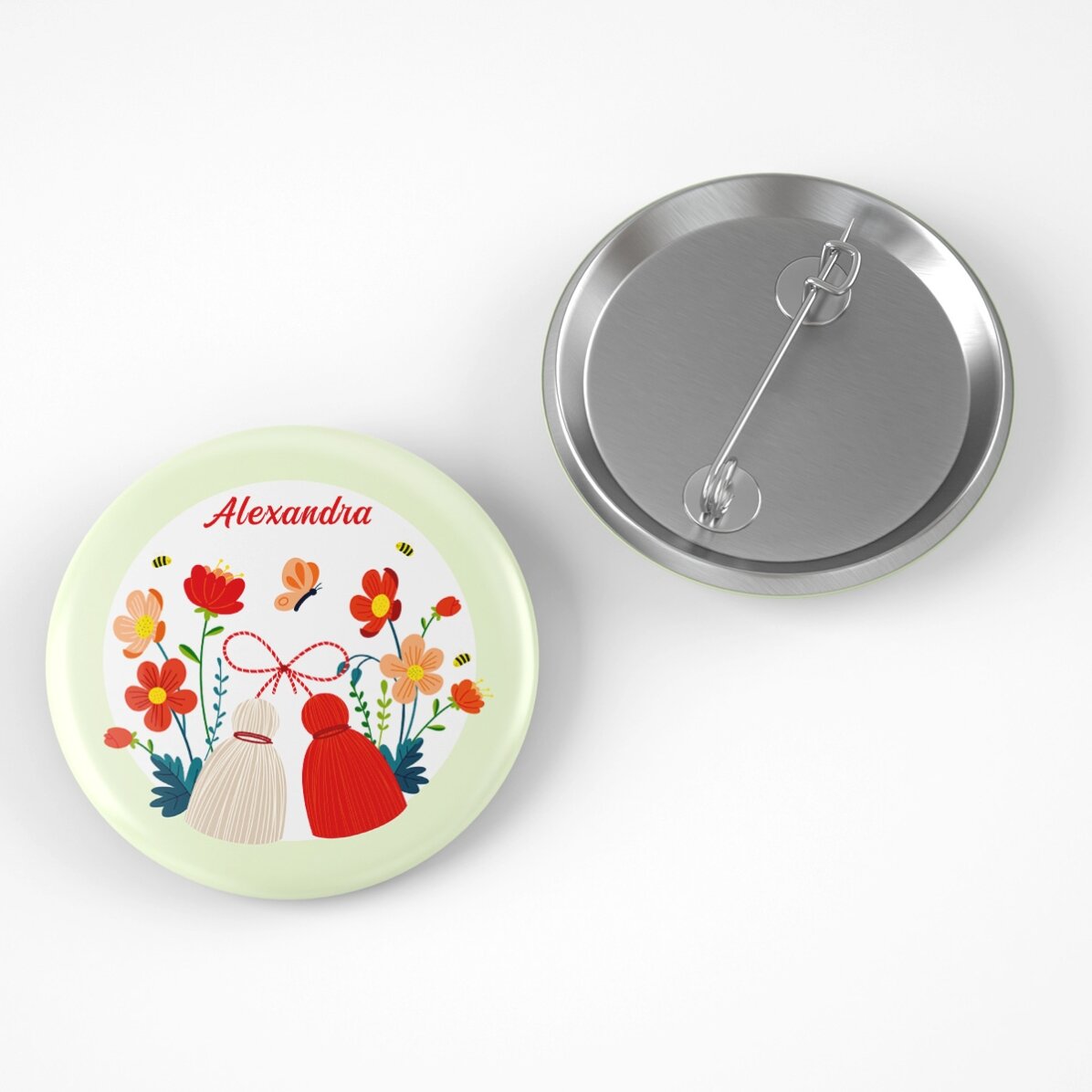 Martisor-Geschenkset mit Mini-Praline und personalisiertem Anstecker mit Namen