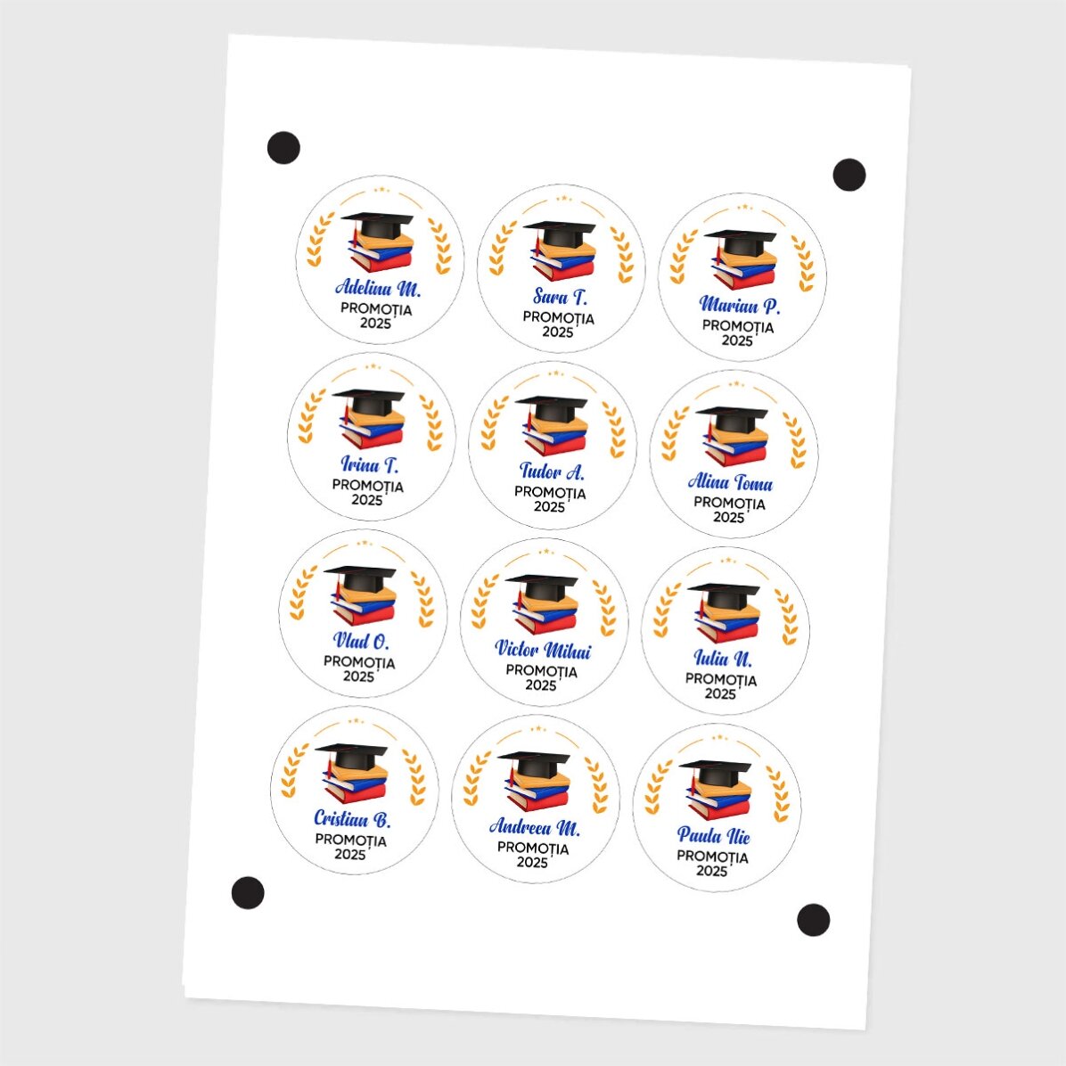 Set mit 12 individuell gestalteten Aufklebern (selbstklebende Etiketten) mit Botschaft – Schulabschl