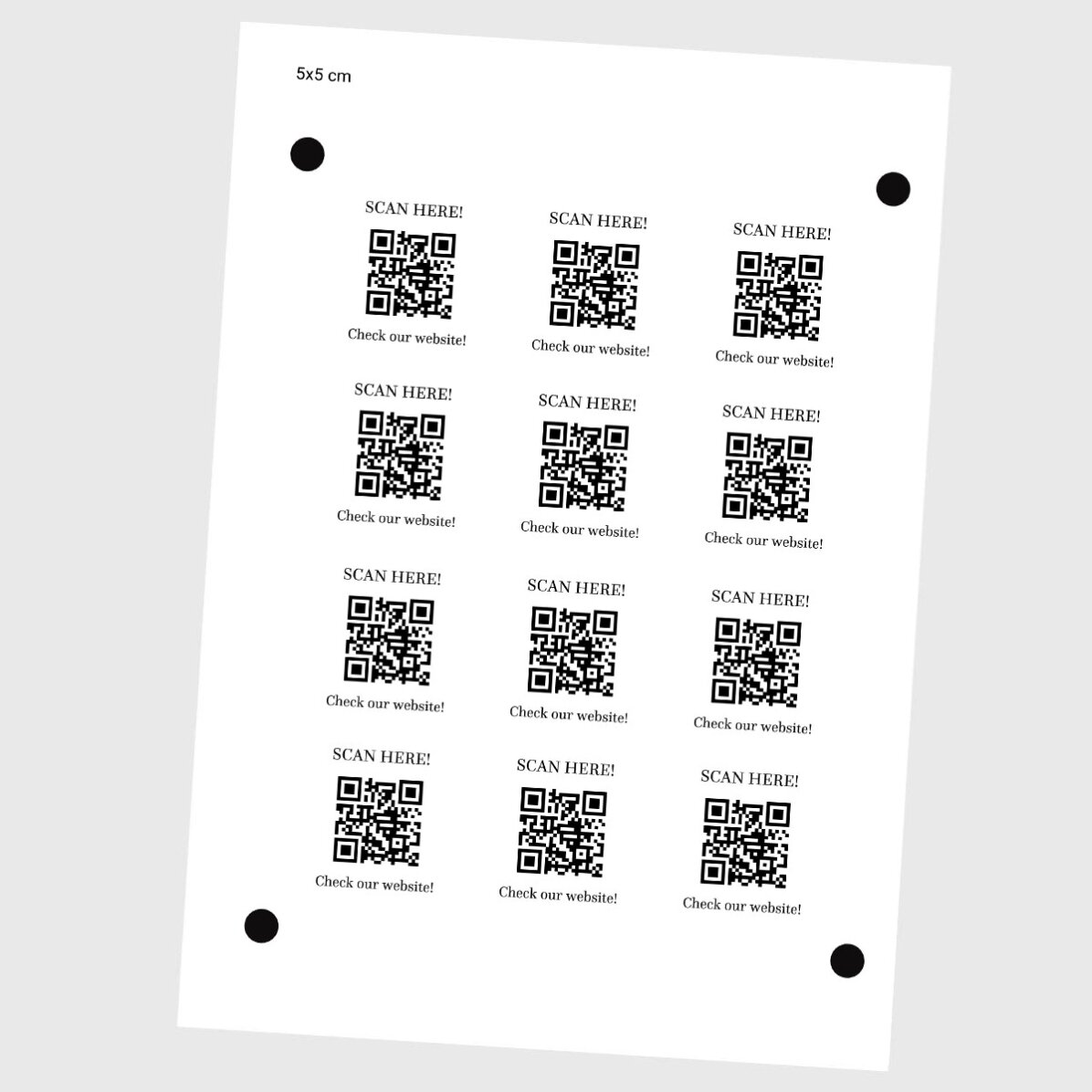 Set mit 12 individuell gestalteten Aufklebern (selbstklebende Etiketten) mit Text und QR-Code – Chec